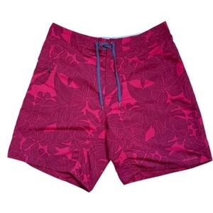 Patagonia Wavefarer Board Shorts Unlined Red Tropical Hawaiian Swim Trunk Sz 36